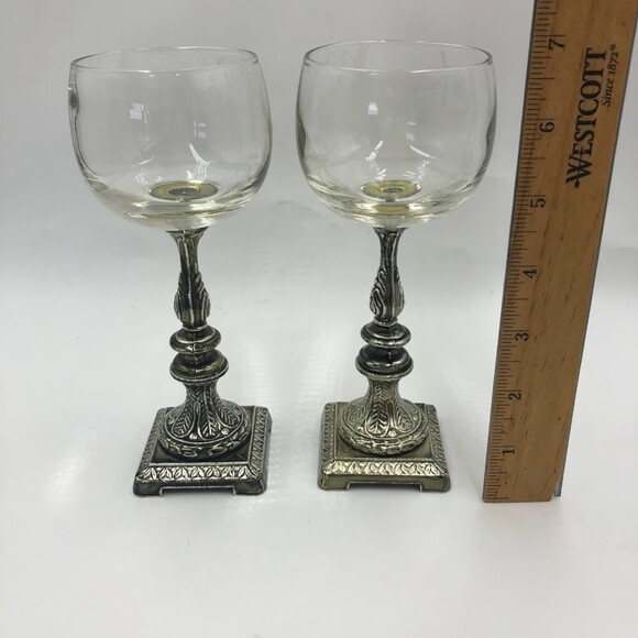 Vintage Set of 2 Metal and Glass Votive Candle Holders Stands Pewter Silver - Picture 12 of 13